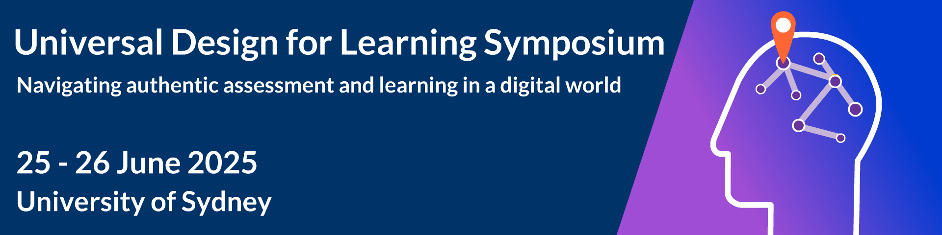 Banner with a dark blue background reading UDL Symposium 2020 Presentations next to an image of a head filled with smaller heads