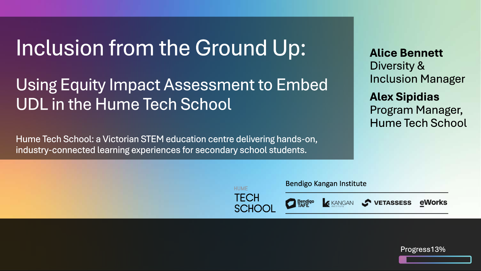 Inclusion from the Ground Up - Using Equity Impact Assessment to Embed UDL in the Hume Tech School