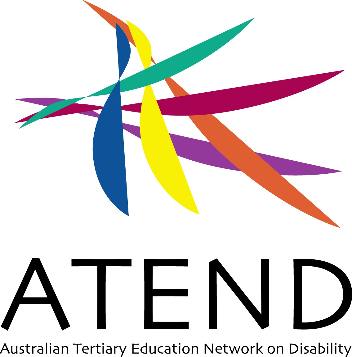 ATEND logo: multi-coloured leaves above the words ATEND - Australian Tertiary Education Network on Disability