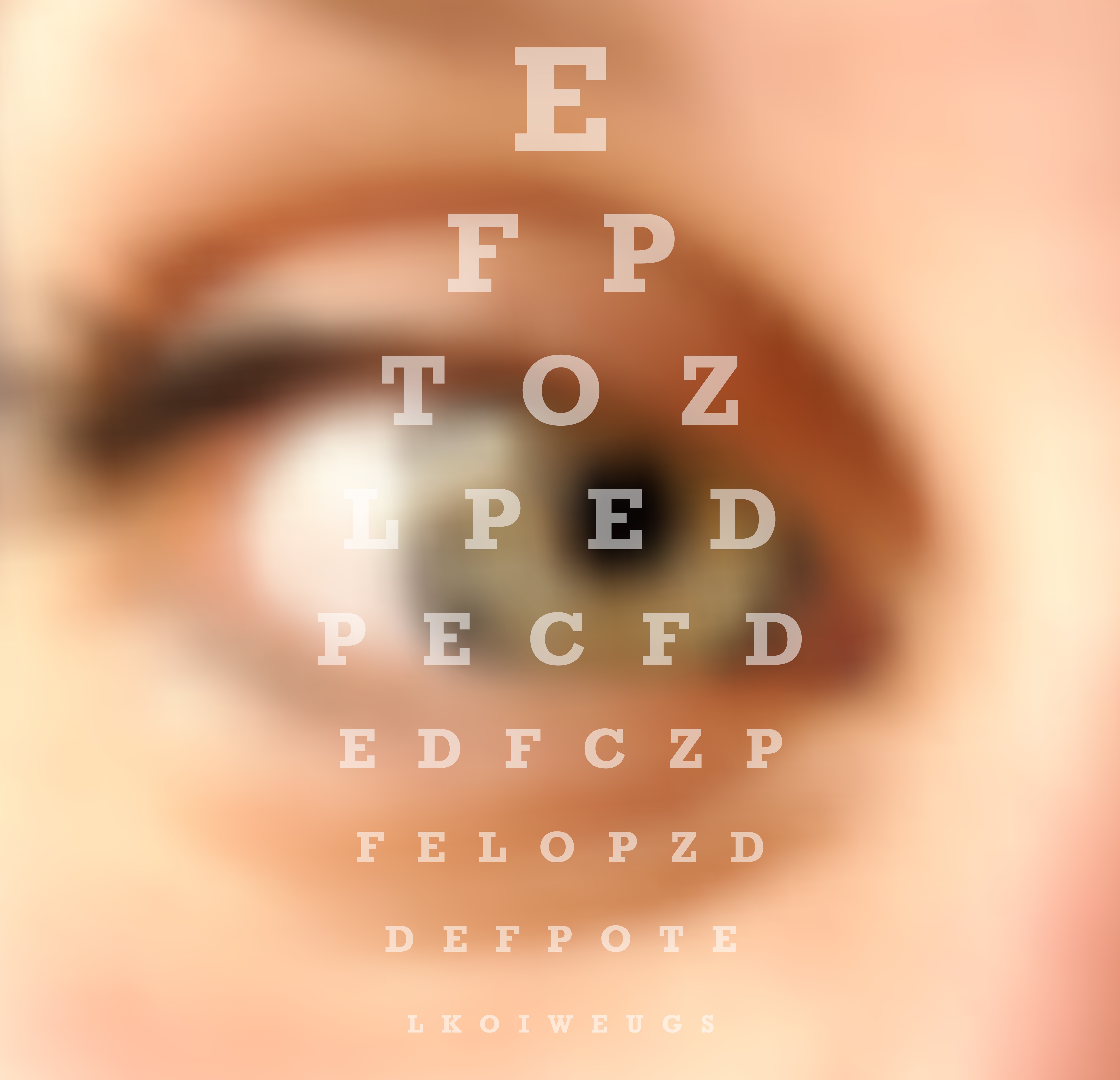An eye chart superimposed on an image of an eye