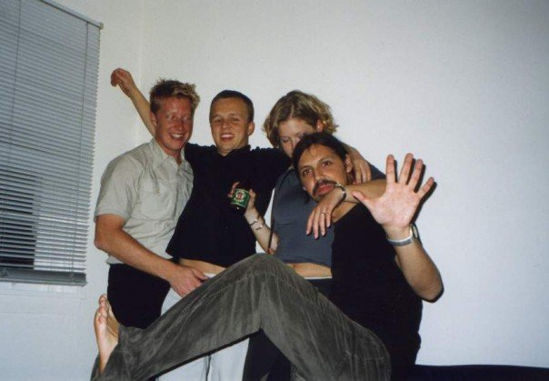 Photo of Daniel Valiente-Riedl (far right) and friends from when Daniel was at university