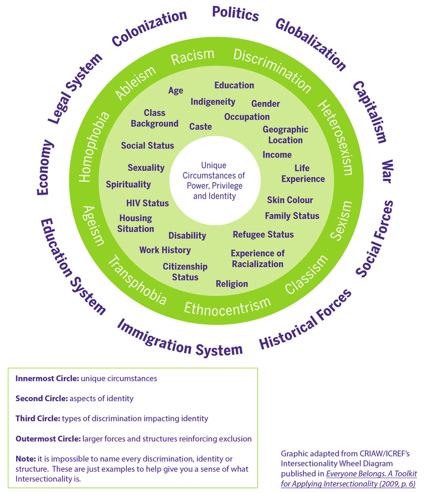 Intersectionality wheel - the basics of the wheel are described in the above paragraph