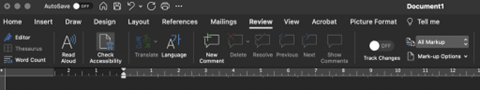 Screenshot of the Check Accessibility option on the Review Tab on a Mac.